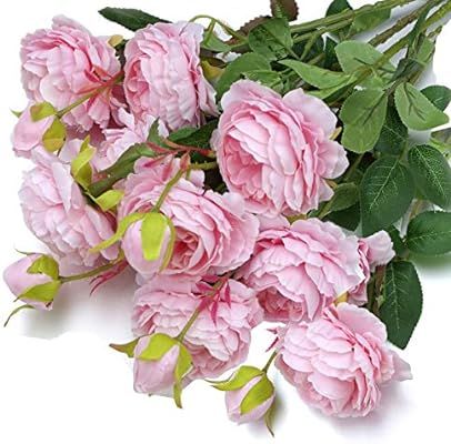 MaxFlowery New Mixed Blooms and Buds Silk English Cabbage Rose Sprays in Classic Pink, Set of 4 (... | Amazon (US)