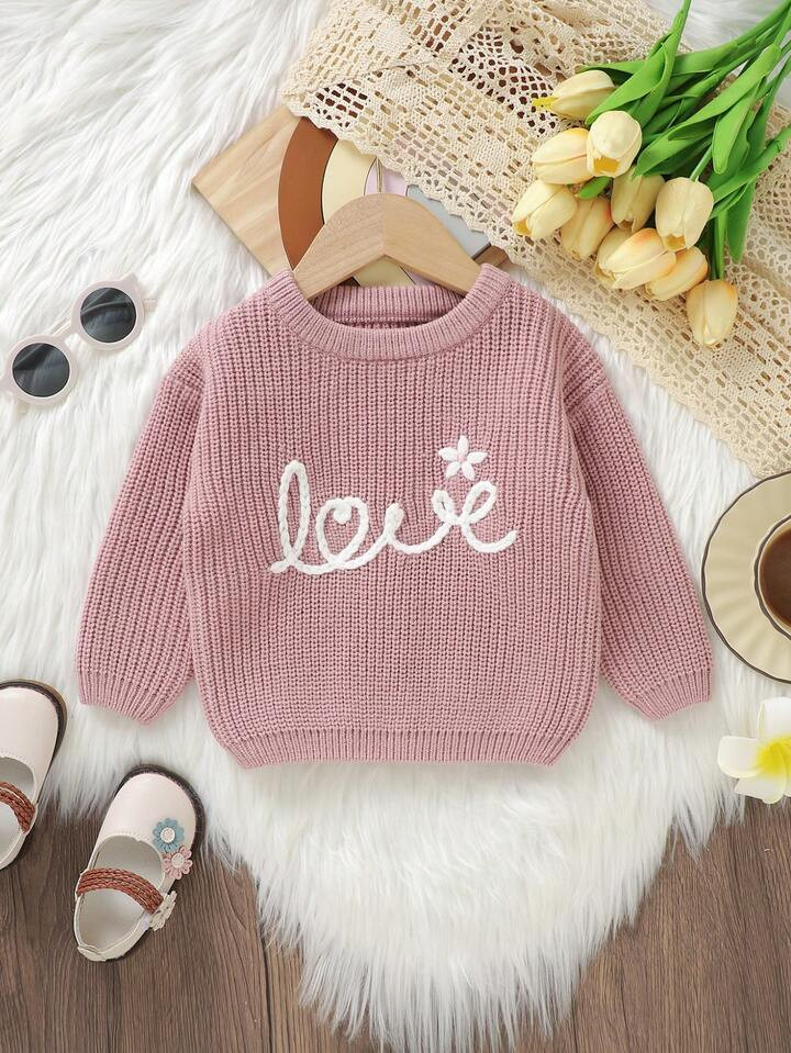 Baby Girl Letter Pattern Drop Shoulder Sweater | SHEIN