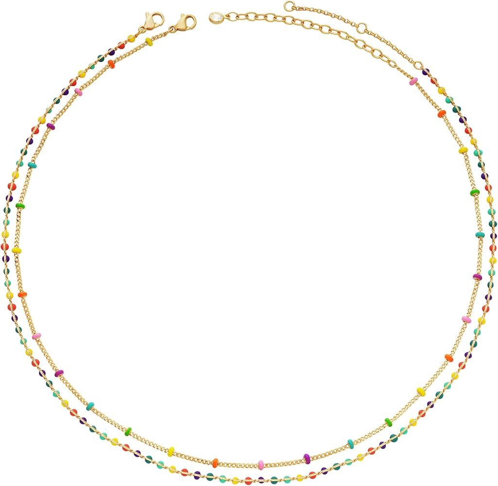 MTMY Beaded Necklaces for Women 14K Gold Plated Dainty Colorful Green/Rose Beaded Pearl Choker Ne... | Amazon (US)