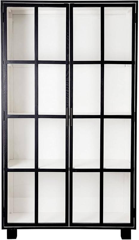 Bloomingville 80" Oak Wood 2 Windowpane Style Glass Doors & 4 Shelves Cabinet, Black | Amazon (US)