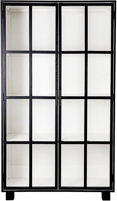Bloomingville 80" Oak Wood 2 Windowpane Style Glass Doors & 4 Shelves Cabinet, Black | Amazon (US)