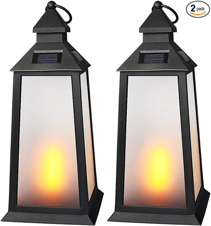 Bright Zeal 2-Pack 14" Black Solar Lantern Lights Dancing Flame Waterproof Outdoor Hanging Lanter... | Amazon (US)