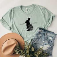 Womens Easter Shirt, Happy Easter Hoppy Easter, Bunny Tshirt, Spring Hello Spring, Tshirt Women | Etsy (US)