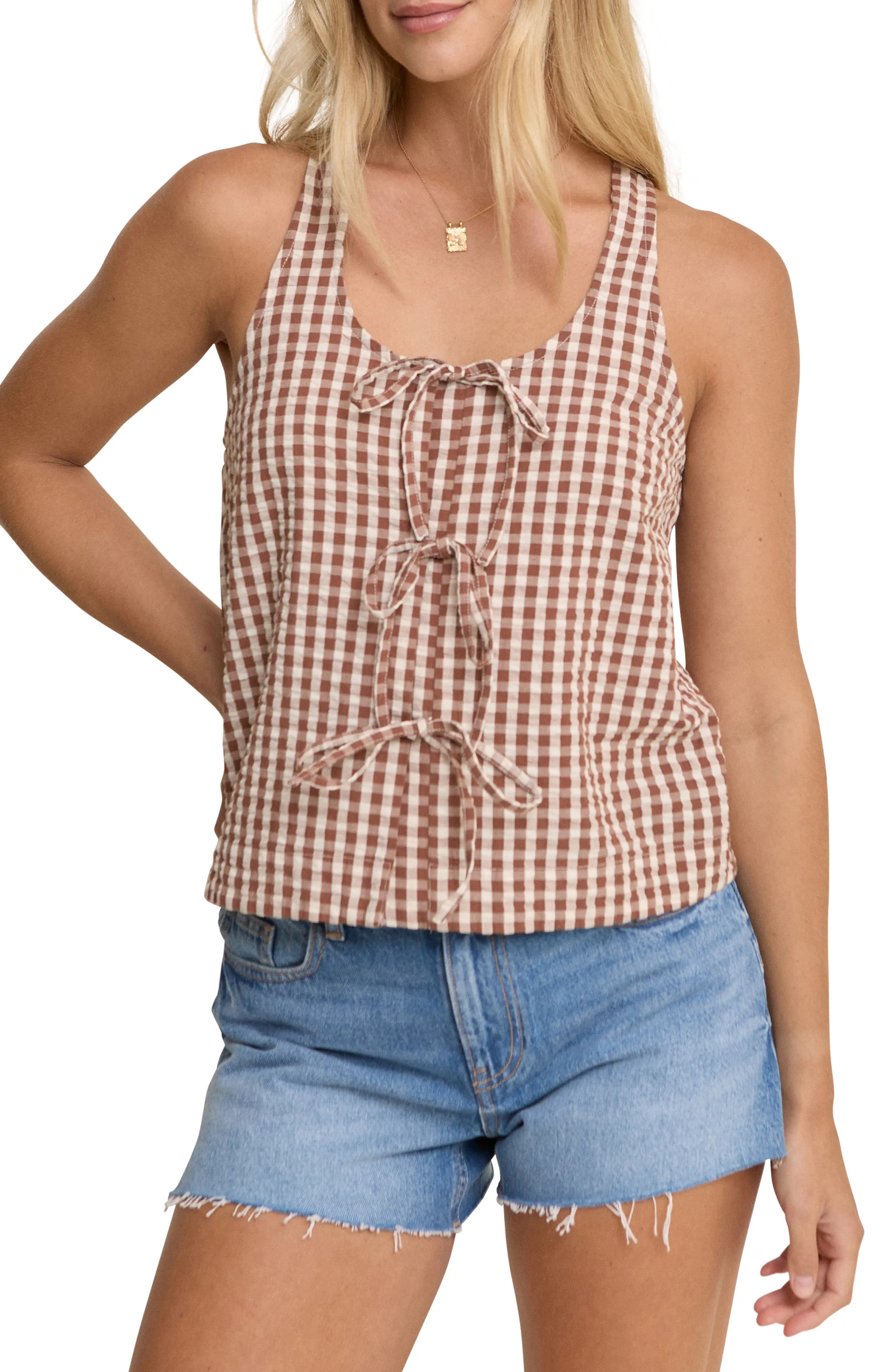 Nobody's Child Thea Gingham Tie Front Cotton Top (Women) | Nordstrom | Nordstrom