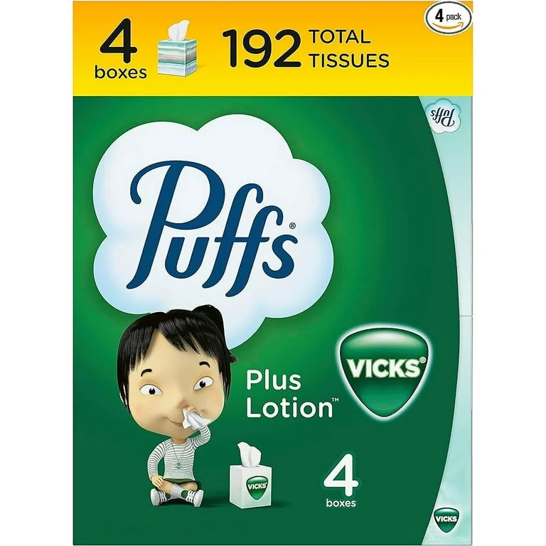 Puffs Plus Lotion with Vicks Facial Tissues, 4 Cubes, 48 Tissues per Box | Walmart (US)