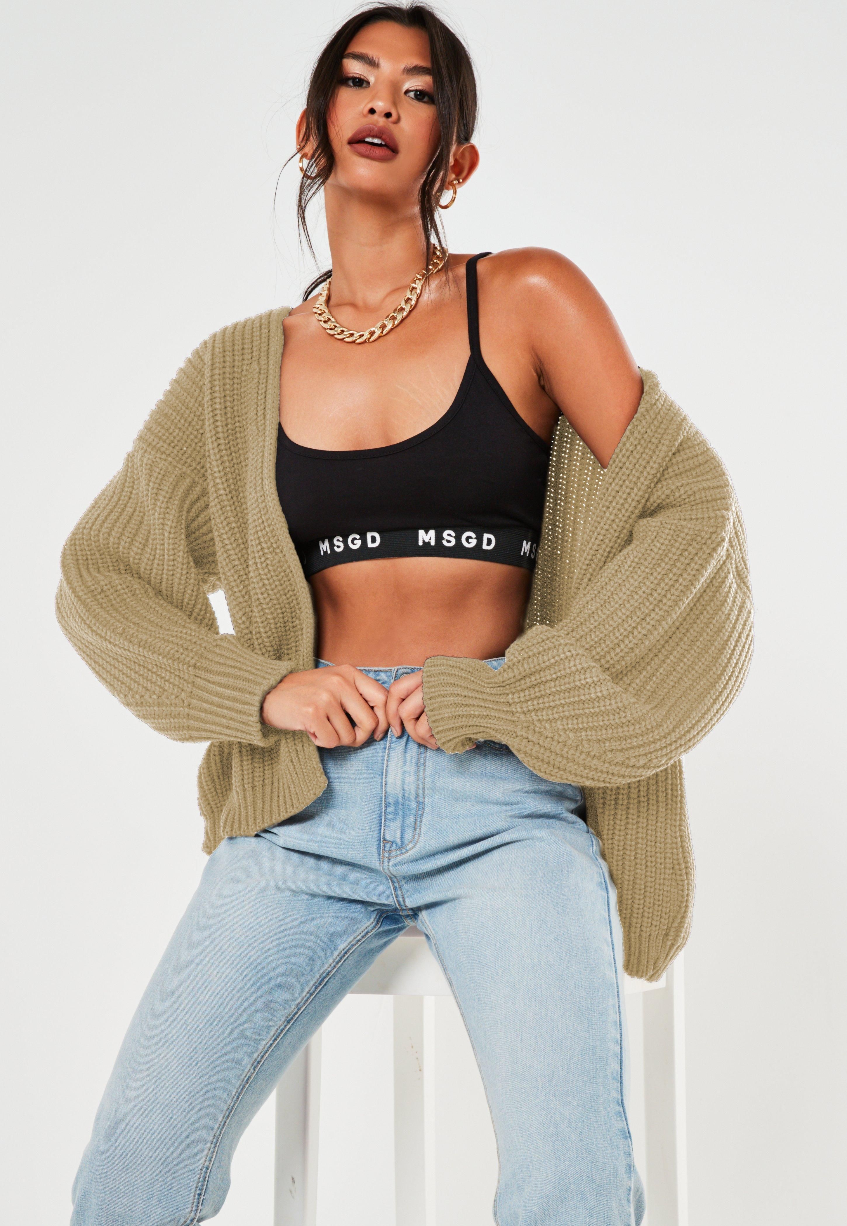 Stone Batwing Oversized Knitted Cardigan | Missguided (US & CA)