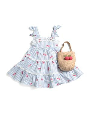 Girls Cherry Print Dress With Ric Rac Trim | TJ Maxx