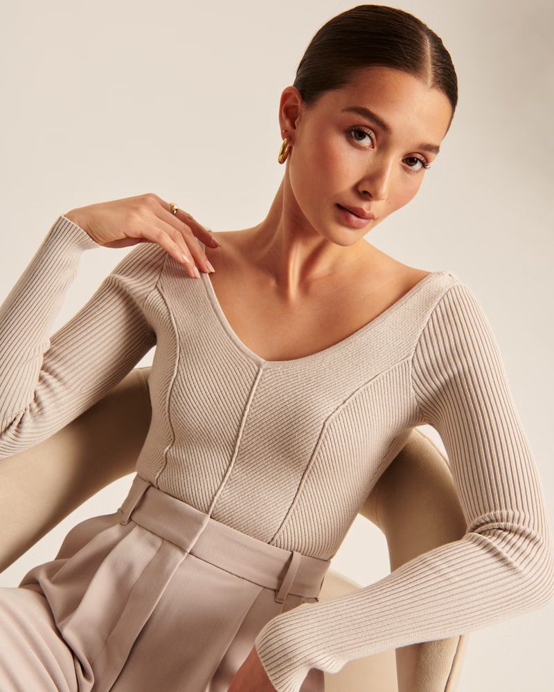 Women's Long-Sleeve Squareneck Sweater Bodysuit | Women's Tops | Abercrombie.com | Abercrombie & Fitch (US)