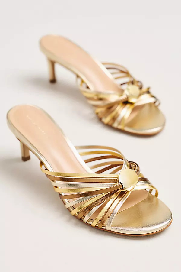 By Anthropologie Strappy Metallic Kitten Heel Sandals | Anthropologie (US)