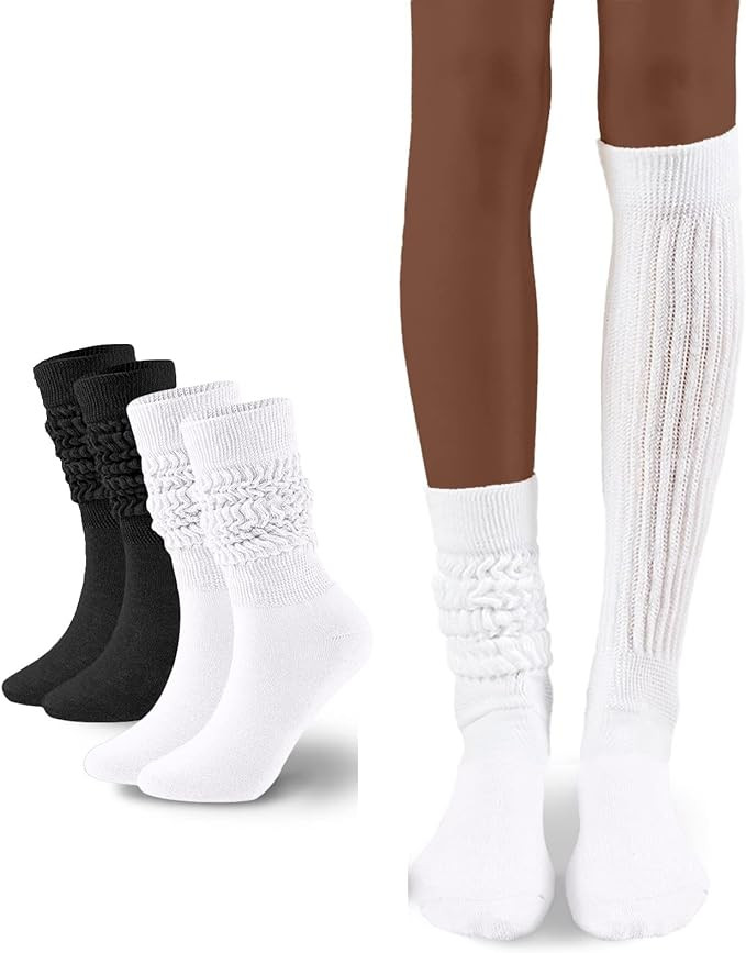 Flydo Womens Slouch Sock Scrunch Socks Soft Long Boot Socks for Women Stacked High Sock 2-3 PACK | Amazon (US)