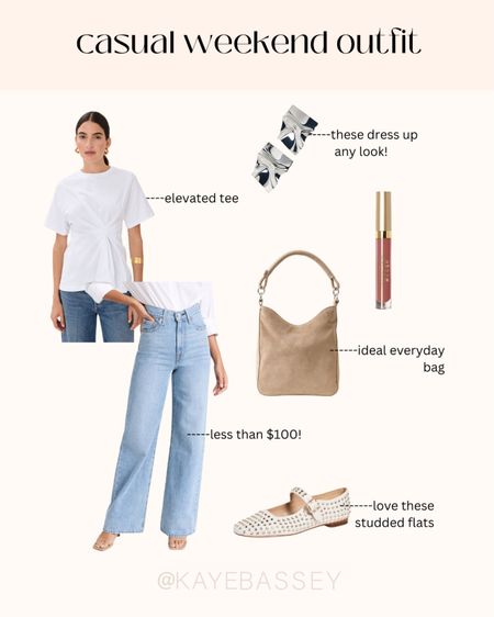 Elevated summer outfit idea for the weekend, chic white tee jeans studded Mary Jane flats everyday style #summer #jeans #denim #casual #styleguide 

#LTKSeasonal #LTKstyletip #LTKfindsunder100