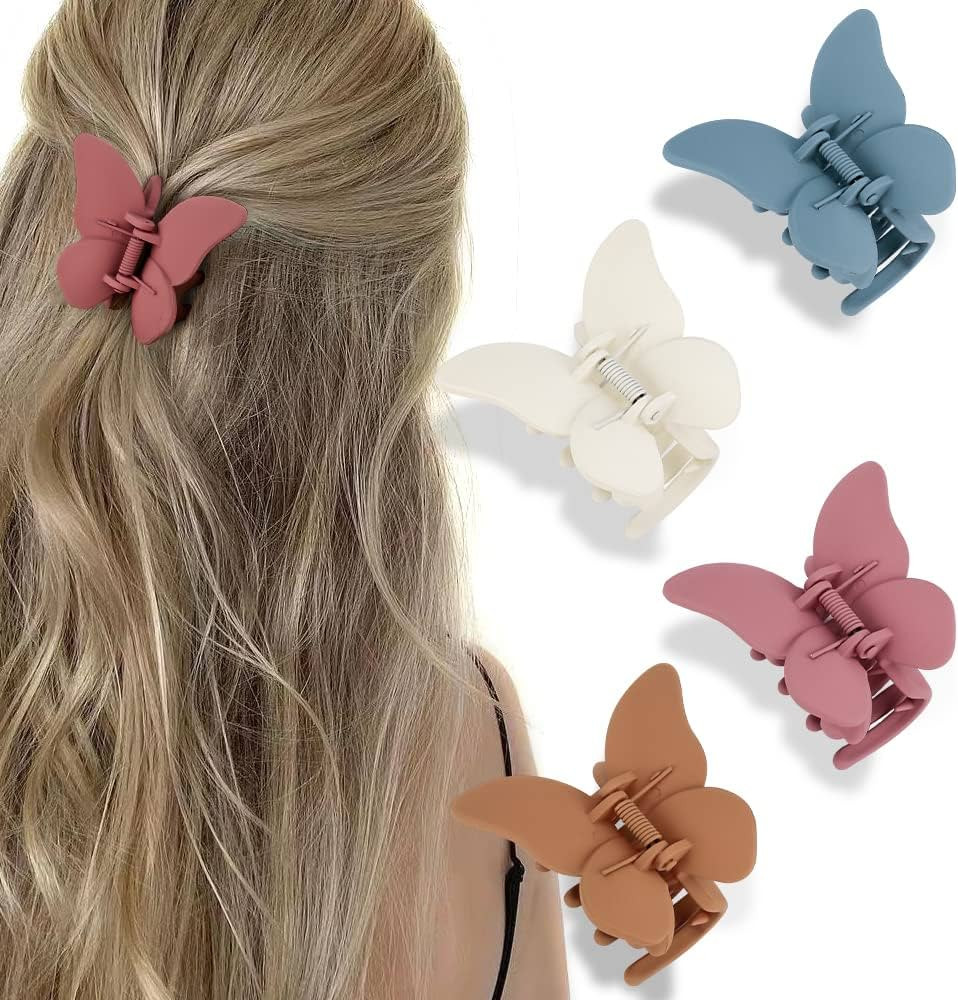 ATODEN Butterfly Hair Accessories - Matte Claw Clips for Women and Girls, 4Pcs 2.6" Hair Clamps a... | Amazon (US)