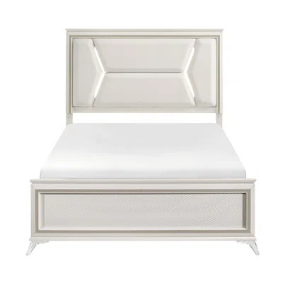 Queen Size Bed With Chenille Upholstered Led Headboard, Antique White And Gold Design, Engineered Wood Frame Luxury Fashion, | Wayfair North America