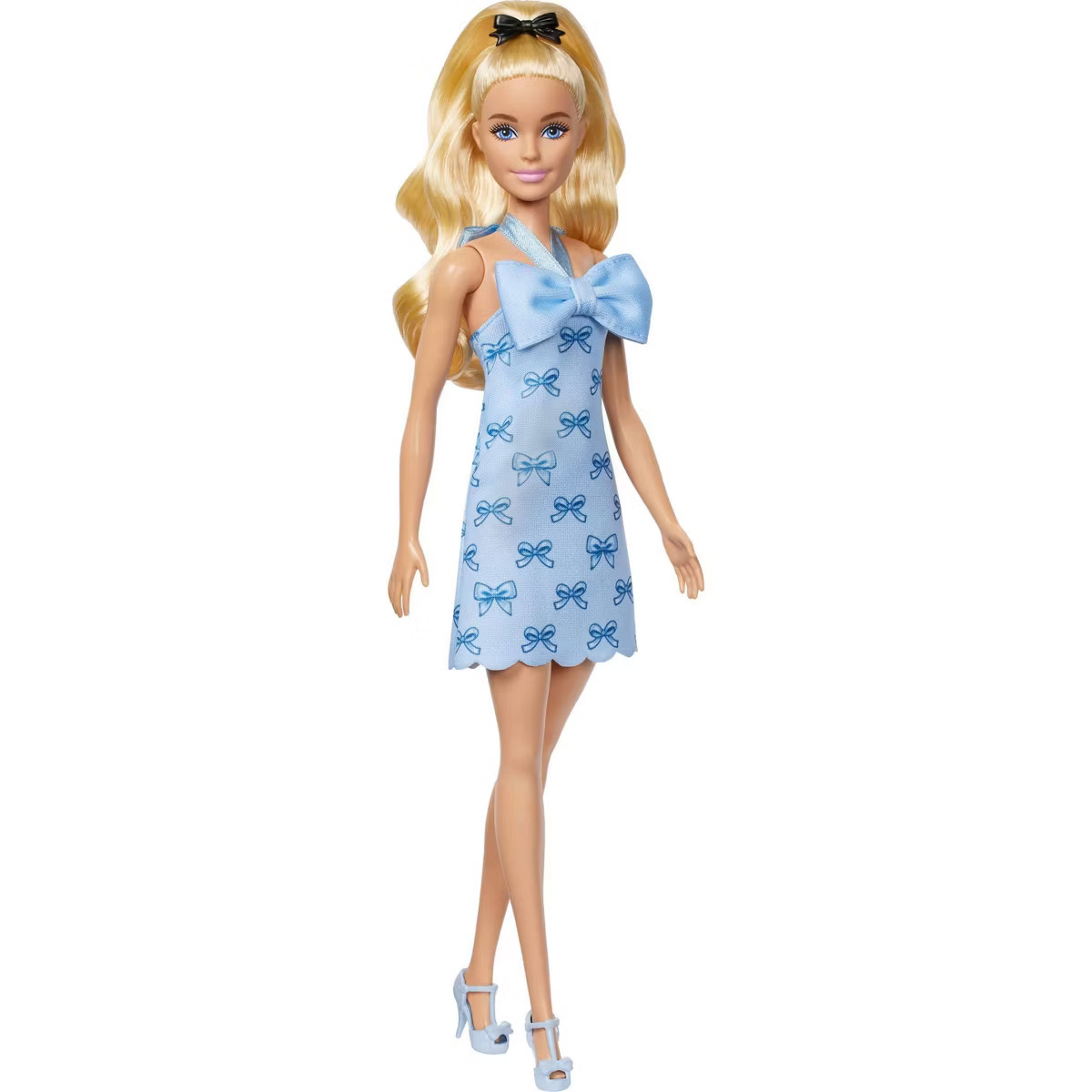 Barbie Fashionistas Doll #237 in Blue Bow Halter Dress, Blonde Ponytail with Bow Accessory | Target