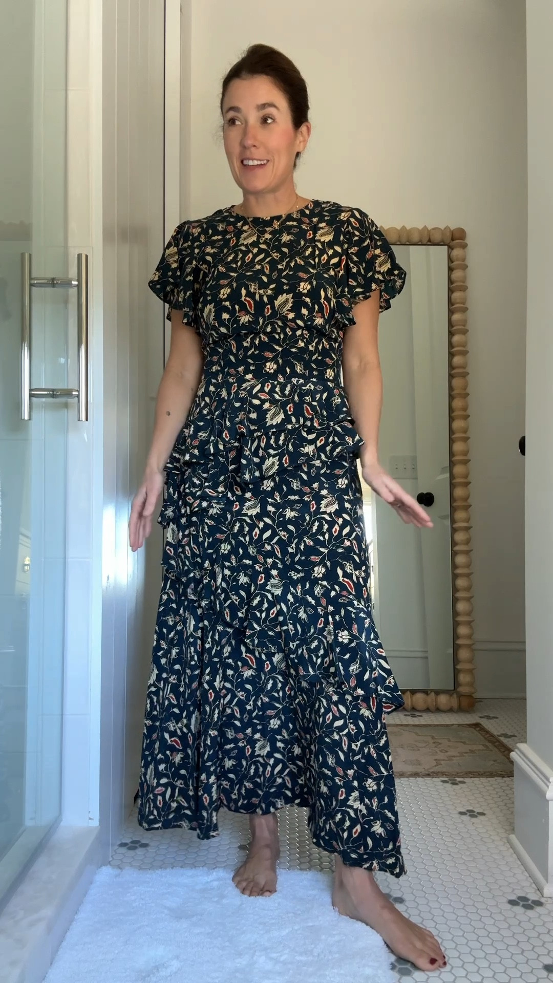 Wearing this Ulla Johnson dress to my soon to be sister in law’s bridal shower. I’m in a size 4 and I love this dress so much. The fall print 🙌🏻