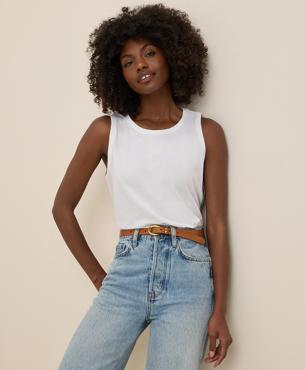 Women's White Softspun High Neck Tank M | Pact Apparel