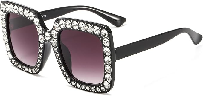 MAOLEN Oversized Sunglasses for Women Square Thick Frame Bling Bling Rhinestone Novelty Shades | Amazon (US)