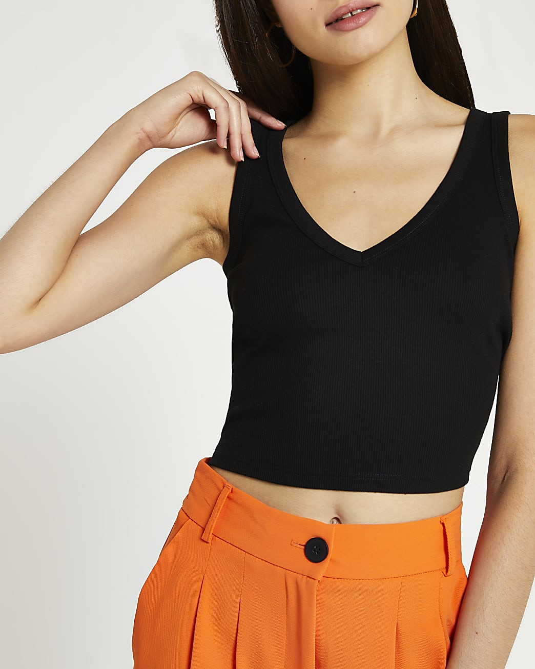 River Island Womens Black v-neck cropped top | River Island (US)