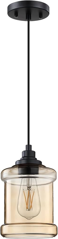 1 Light Hanging Indoor Kitchen Island Pendant Lights 5.3" Amber Glass Pendant Ceiling Light Fixtu... | Amazon (US)