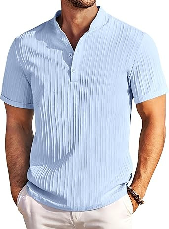 COOFANDY Men Casual Henley Tee Shirt Short Sleeve Band Collar Summer Beach Textured T-Shirt | Amazon (US)