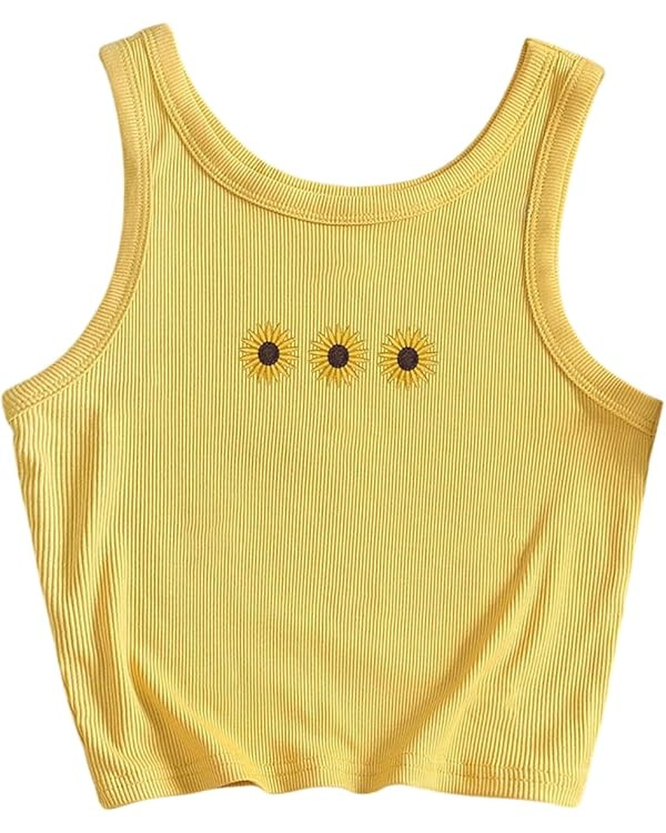 SweatyRocks Women's Chili Pepper Embroidery Crop Tops Casual Summer Crewneck Ribbed Tank Top | Amazon (US)