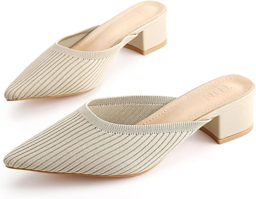 TIJN Pointed Toe Mules for Women Chunky Sandals Low Heeled Sandals Breathable Mesh Knit Slip on F... | Amazon (US)