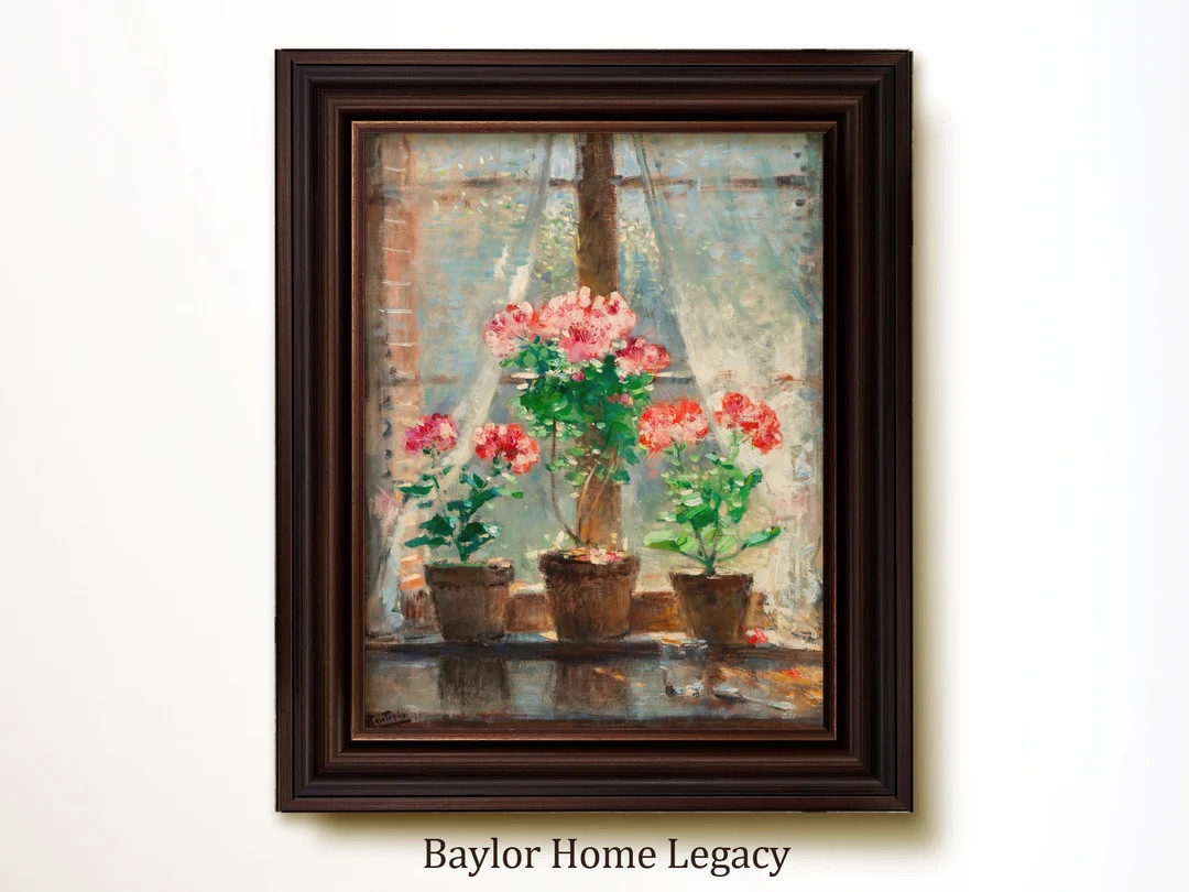 Framed Still Life of Geraniums in a Window Oil Painting Print on Canvas, Framed Geraniums Paintin... | Etsy (Global)