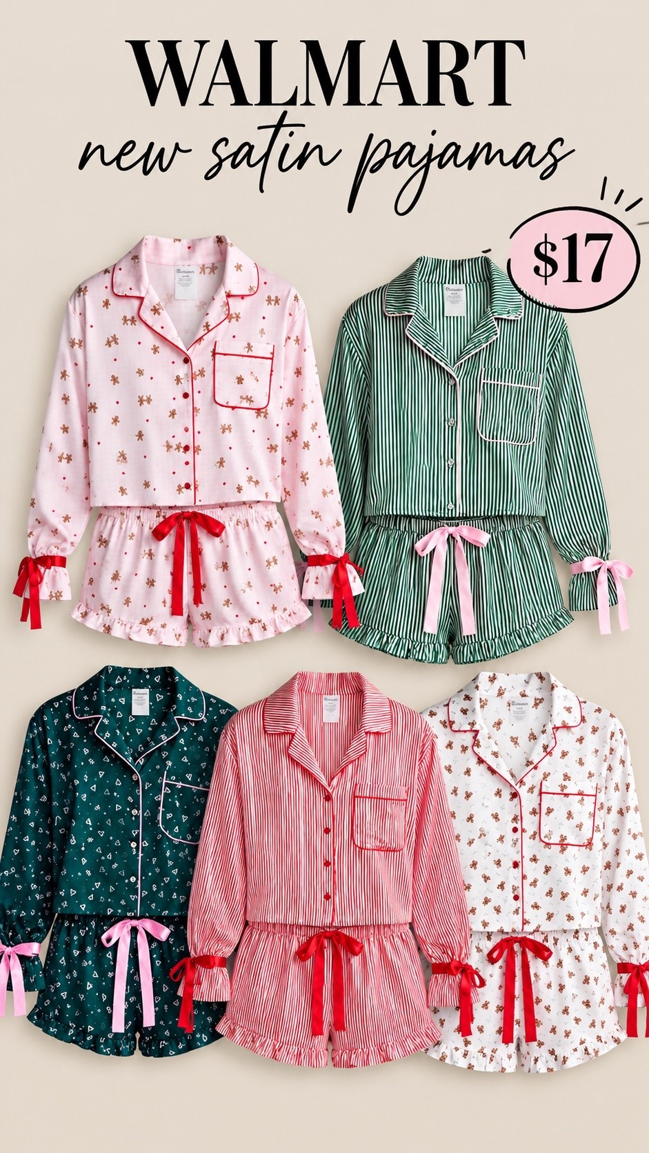 The cutest satin holidays pjs from Walmart under $17!