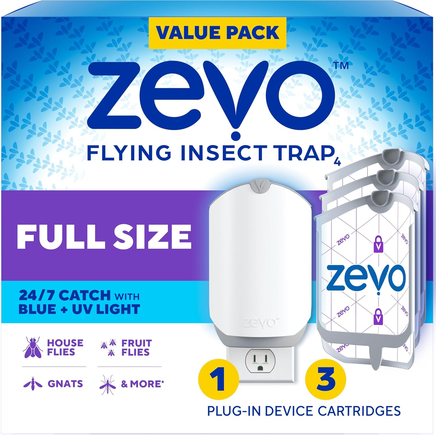 Zevo Flying Insect Trap for Fruit Flies & Gnats, 1 Plug-in Base & 3 Refills | Amazon (US)