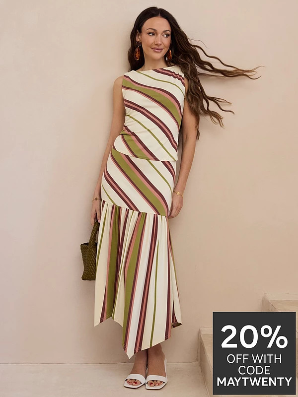 Michelle Keegan Stripe Hanky Hem Midi Skirt Co-Ord - Multi | Very (UK)