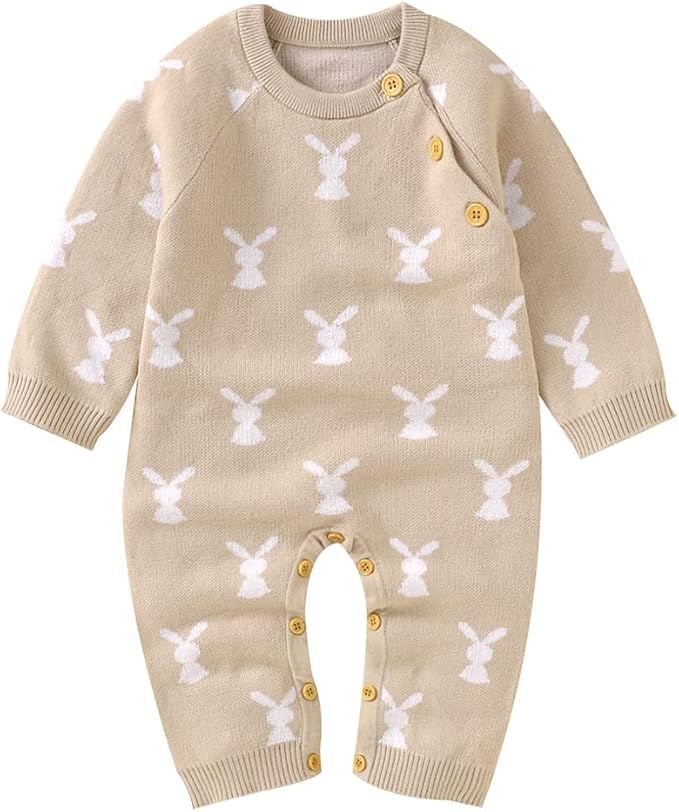 Baby Girl Boy Easter Outfit Bunny Onesie Knitted Sweater Romper Long Sleeve Jumpsuit Cute Rabbit ... | Amazon (US)