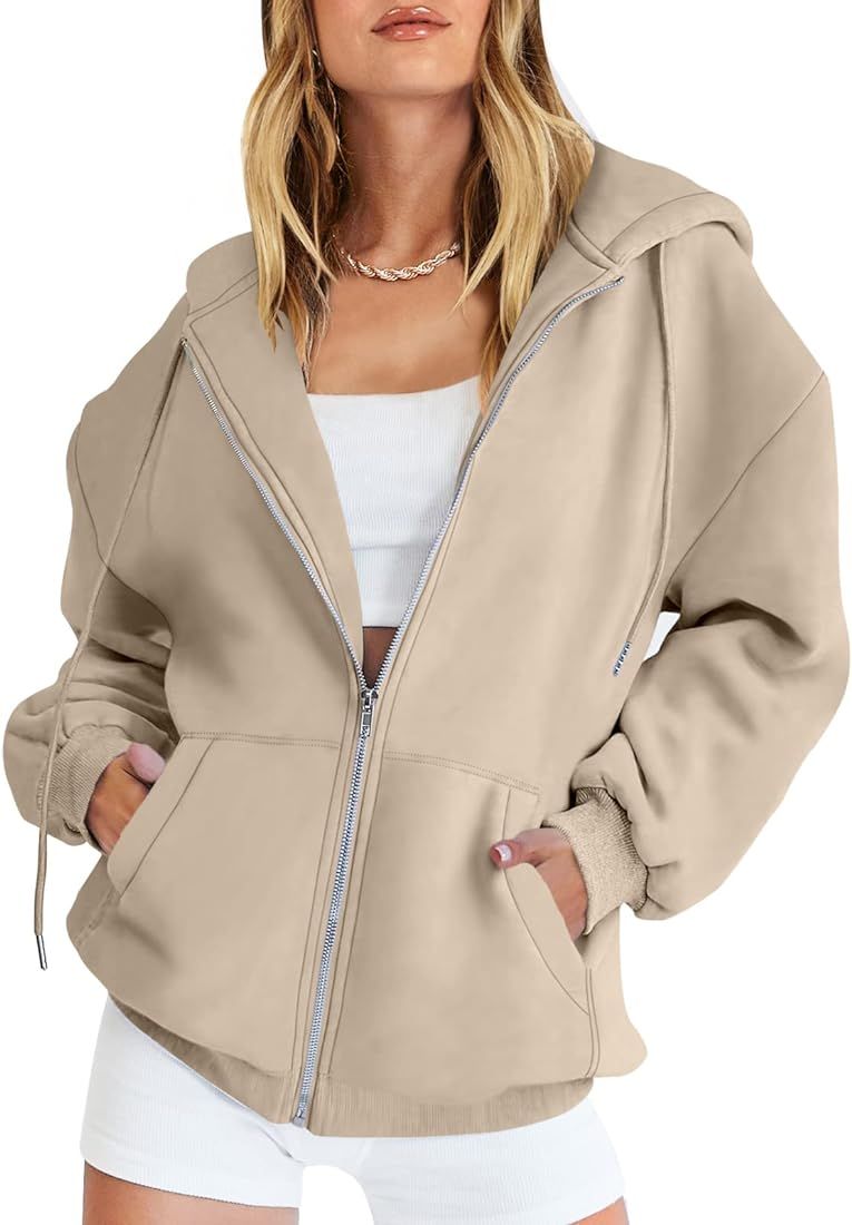 ANRABESS Women's Oversized Zip Up Hoodies Sweatshirts Y2K Clothes Teen Girl Fall Casual Drawstring J | Amazon (US)