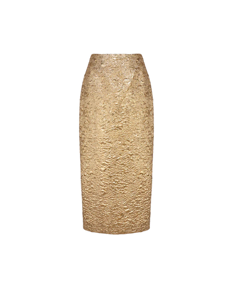 Effie Pencil Skirt in Gold Brocade | Over The Moon