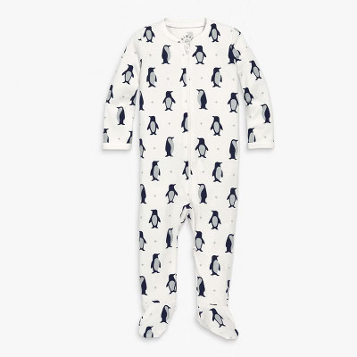 Primary Baby Organic Zip Footie In Penguin Pals In Ivory Size 18-24 Months | Target