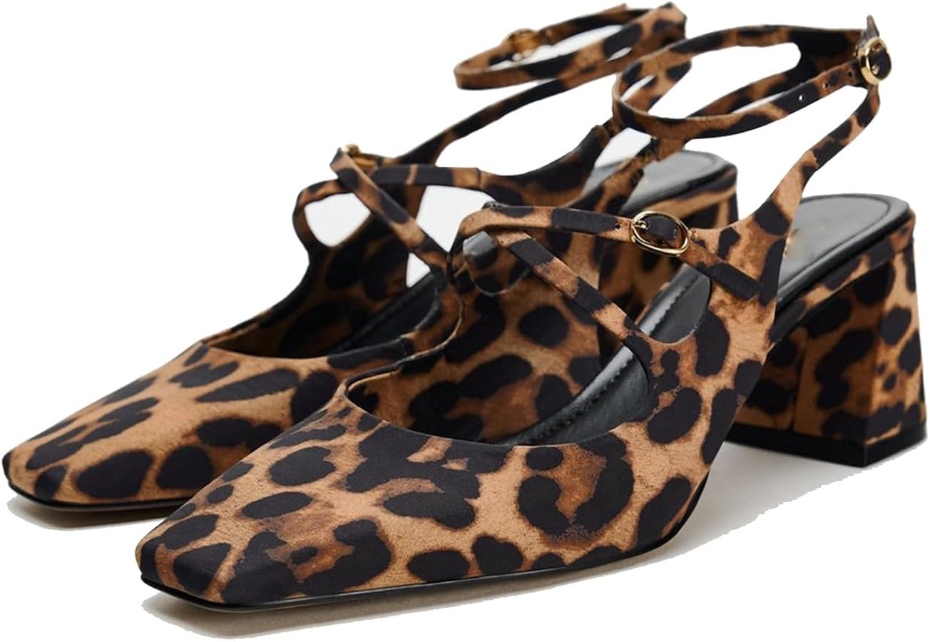 Elegant Womens Chunky Heel Bow Slingback Mary Janes | Amazon (US)