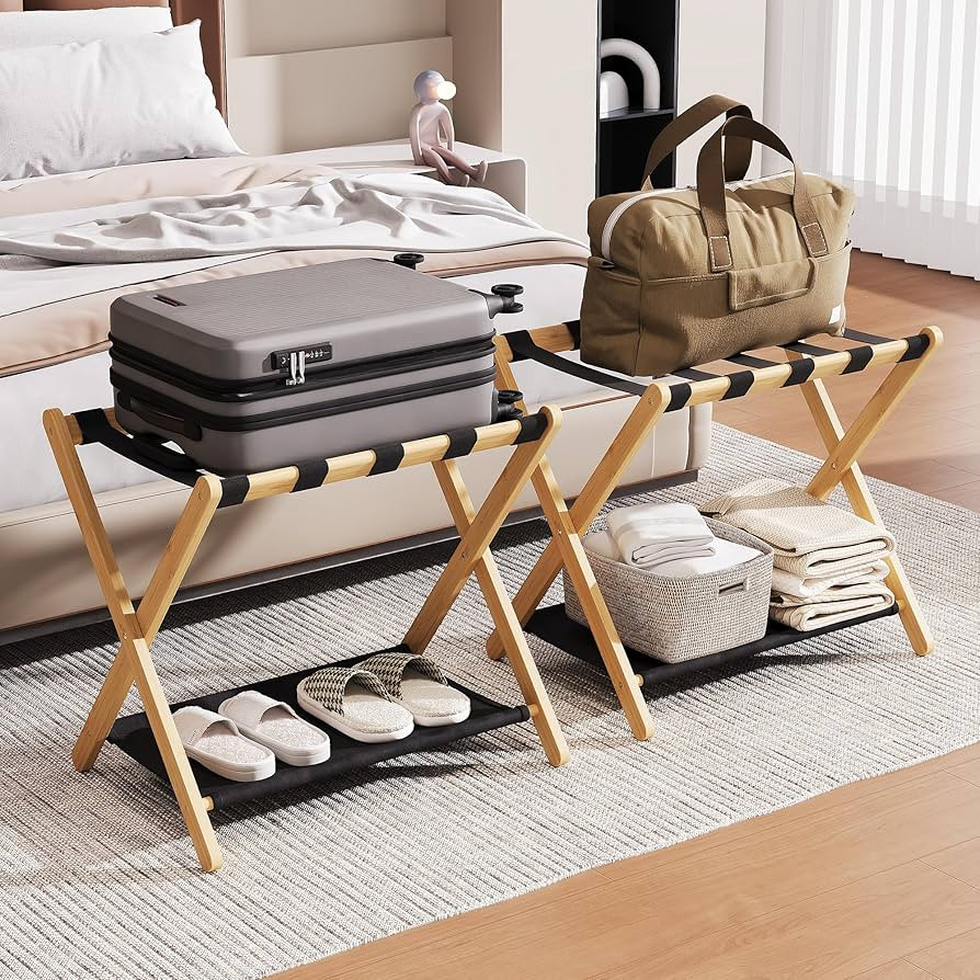 26.77" Full Assembled Luggage Rack for Guest Room, Set of 2 Bamboo Foldable Suitcase Stand, Bedro... | Amazon (US)