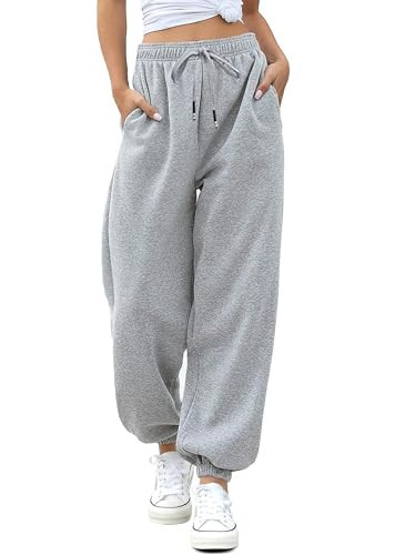 Grey Sweatpants for Women with Pockets Women's Cinch Bottom High Waisted Sweatpants for Women Athletic Workout Joggers Lounge Pants with Pockets Gray XL | Amazon (US)