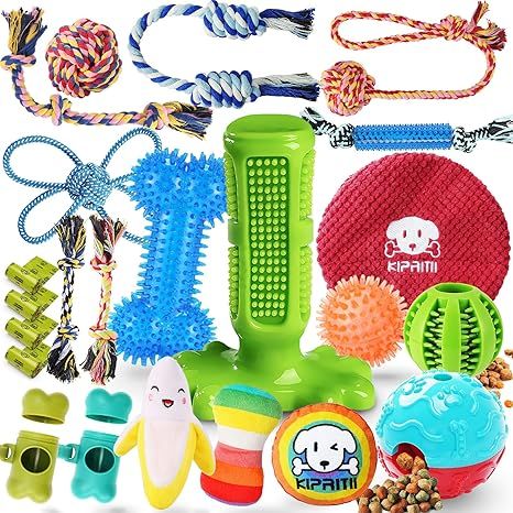 KIPRITII Dog Chew Toys for Puppy - 23 Pack Puppies Teething Chew Toys for Boredom, Pet Dog Toothb... | Amazon (US)