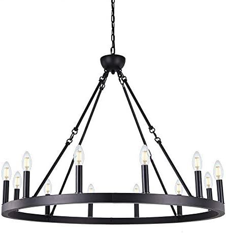 Wellmet 12-Light Black Wagon Wheel Chandelier Diam 38 inch, Farmhouse Industrial Country Style La... | Amazon (US)