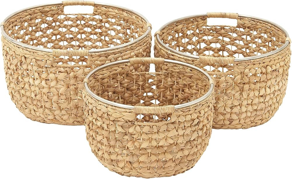 Deco 79 Seagrass Handmade Storage Basket with Metal Handles, Set of 3 15", 17", 19"W, Light Brown | Amazon (US)