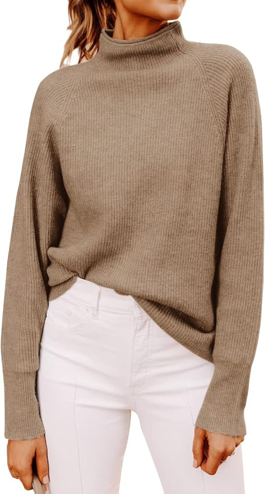 Yousify Womens Sweaters Ribbed Chunky Knit Pullover Sweaters Mock Neck Sweater Tops | Amazon (US)