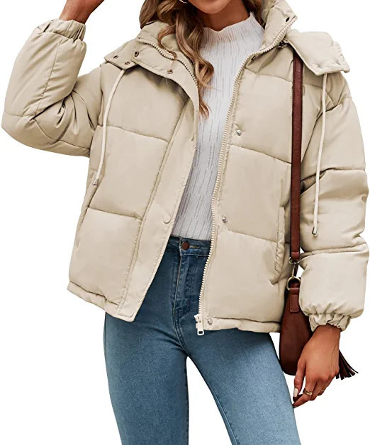 WOTOZR Women's Winter Hooded Puffer Jacket Oversized Long Sleeve Zip Up Quilted Short Down Coat w... | Amazon (US)