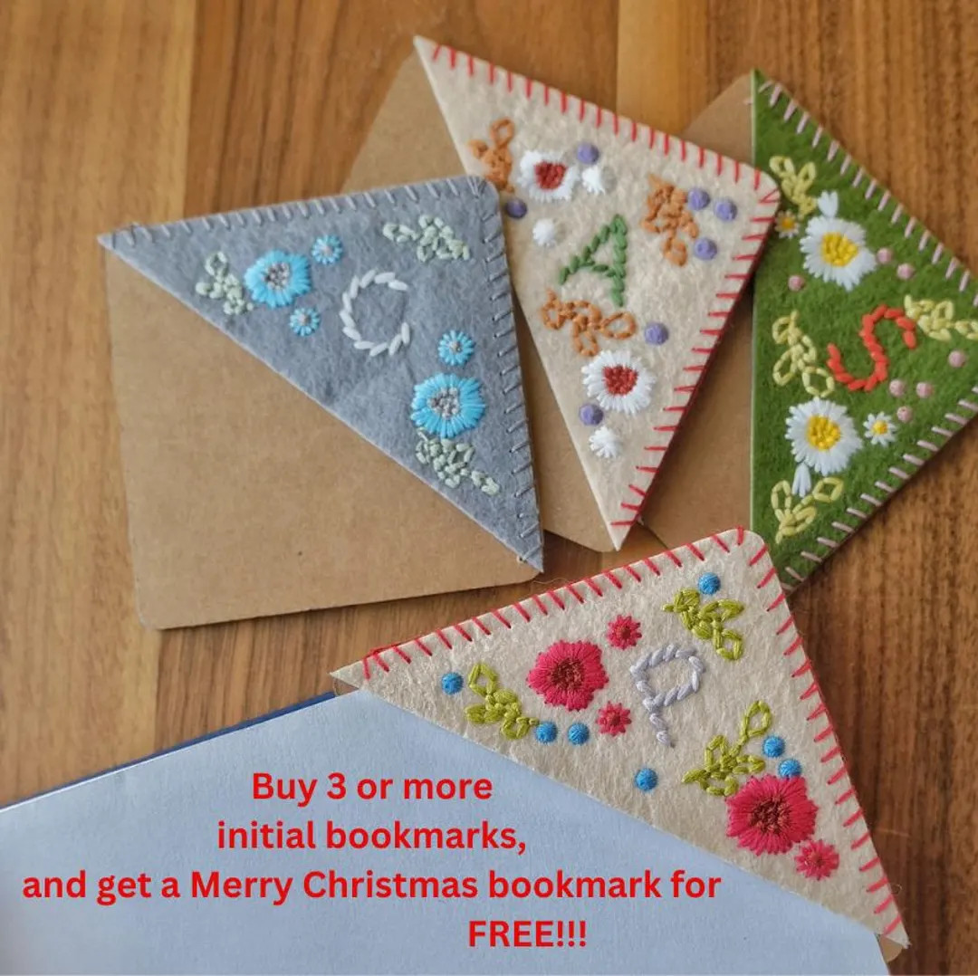 Personalized Hand Embroidered Corner Bookmark 26 Letters and 4 Seasons Felt Triangle Page Stitche... | Etsy (US)