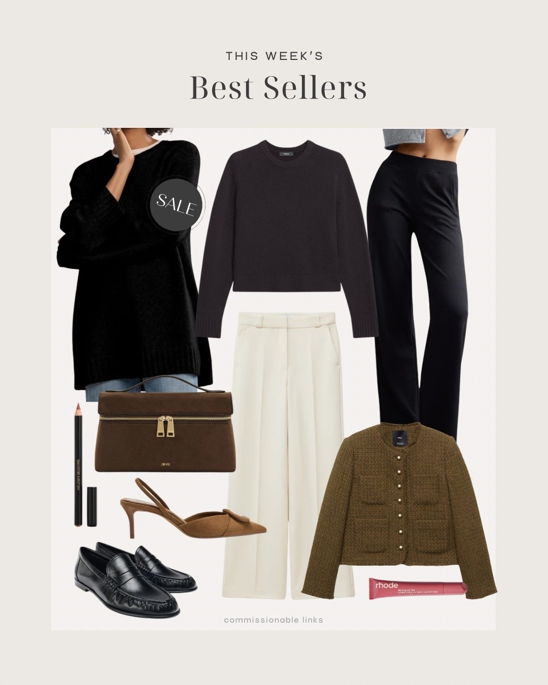 This week’s bestsellers! Cute under $100 bag, cashmere sweater, comfiest knit pants, tweed jacket, sling backs, lip gloss and lip liner, Zara loafers 

#LTKSeasonal #LTKFindsUnder100
