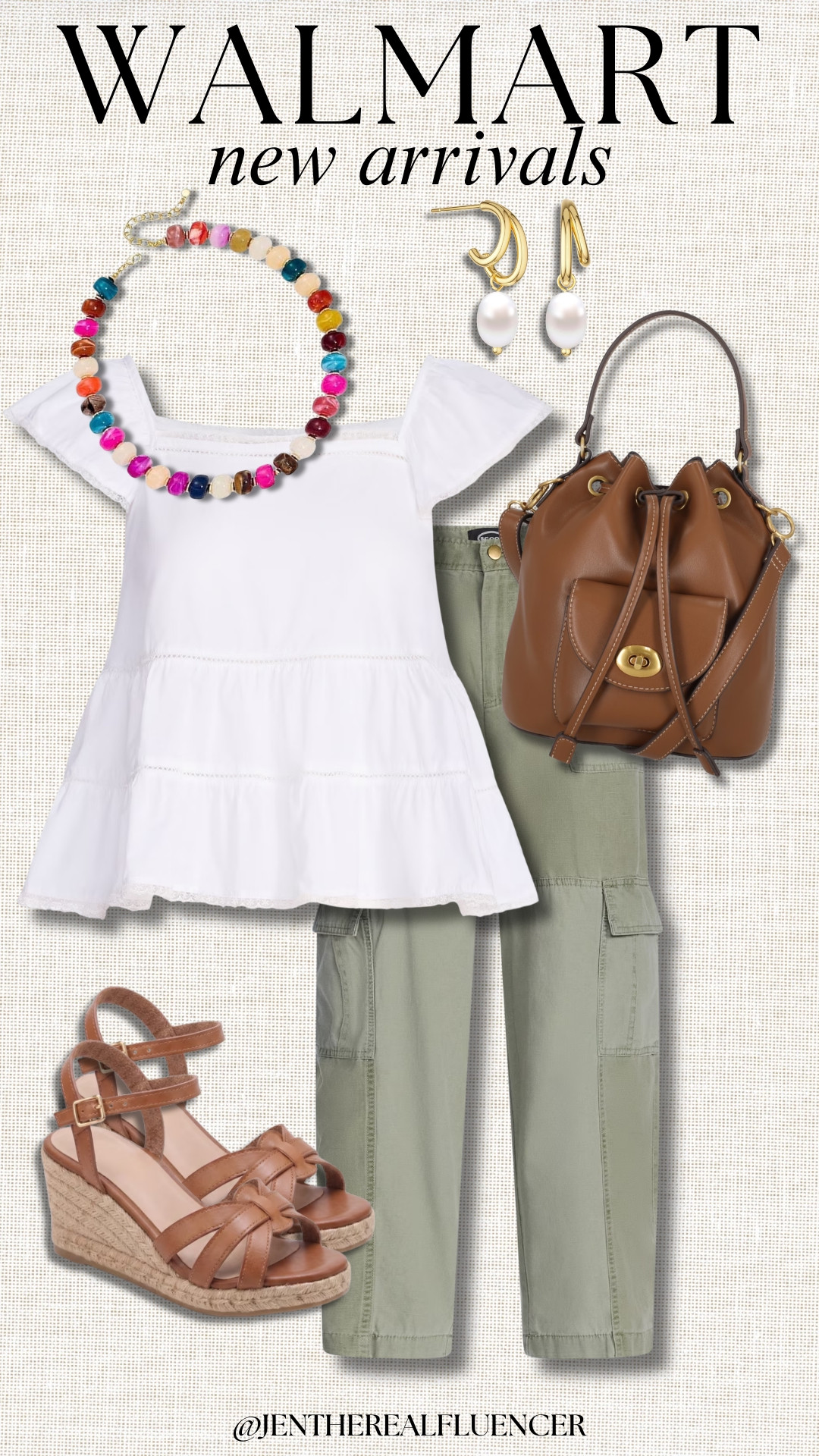 Walmart New Arrivals!

White Flowy Lace Cotton Top, Green Cargo Barrel Pants, Gold Plated Pearl Drop Huggie Earrings, Colorful Beaded Necklace, Autumn Brown Faux Leather Drawstring Handbag, Brown Espadrille Wedge Sandals 

 #LTKootd #LTKWorkwear #LTKTravel