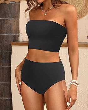 Tempt Me Women Bandeau Bikini Set Strapless High Waisted Two Piece Swimsuit Longline Bathing Suit... | Amazon (US)