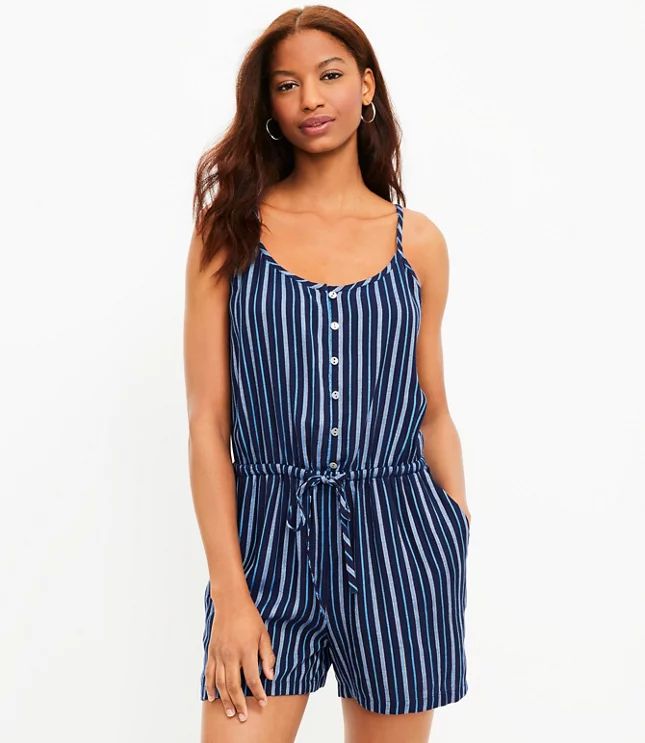 Striped Pintucked Strappy Romper | LOFT