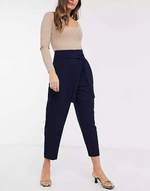 ASOS DESIGN tailored tie waist tapered ankle grazer pants | ASOS (Global)