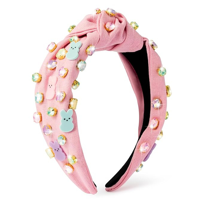 PANTIDE Easter Bunny Jeweled Knotted Headband - Rabbits Colorful Rhinestone Embellished Headband ... | Amazon (US)
