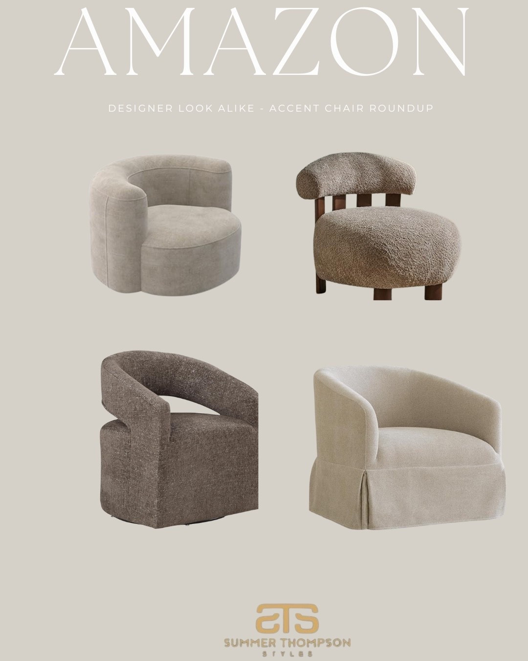 Elevated looks without the designer price tag 🤎 Rounded up my favorite designer-inspired accent chairs from Amazon that bring all the luxe vibes to your space—without breaking the bank. Neutral tones, cozy textures, and timeless silhouettes.

#AmazonHomeFinds
#DesignerLookForLess
#AccentChairRoundup
#NeutralHomeDecor
#HomeStylingInspo
#BudgetFriendlyDecor
#AmazonFurnitureFinds
#CozyMinimalist
#ChicAndAffordable
#ModernLivingSpace

#LTKHome #LTKU #LTKStyleTip

#LTKU